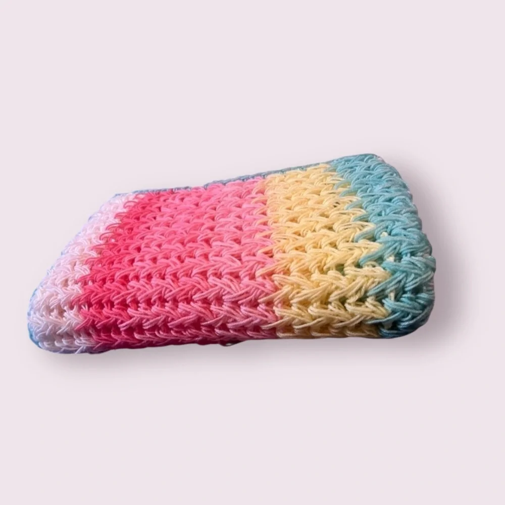 Handmade Baby Blanket – Pastel Rainbow Stripes in Airy Crochet Stitch